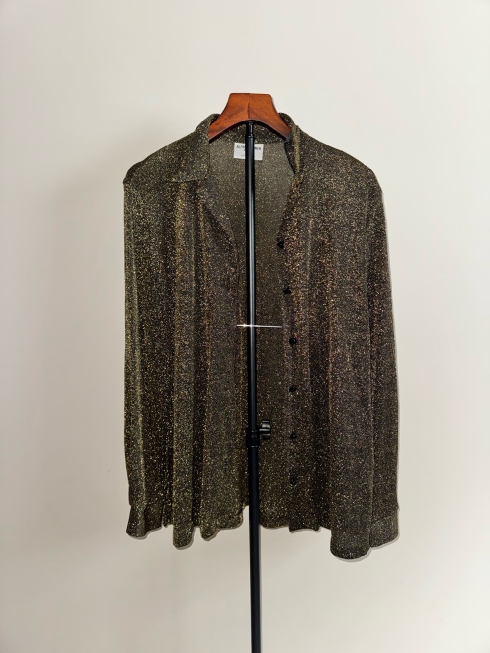 Alfred Dunner Metallic Black Button-Up Blouse